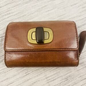 Hobo International Turn Lock Trifold Brown Leather Wallet